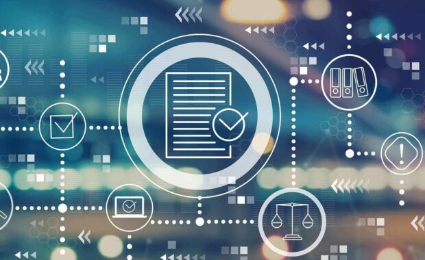 government contract compliance theme with blurred city abstract lights background