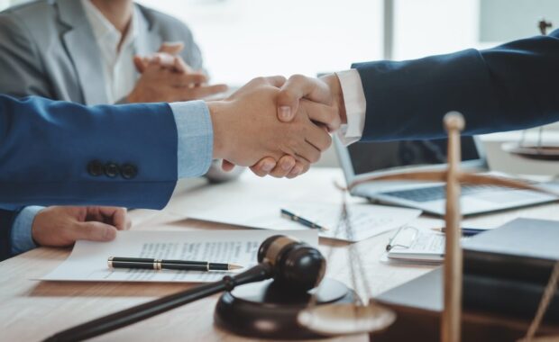 working together judge counselor having team meeting with client discussing legal legislation at law firm