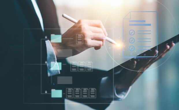 accountant showing office document auditing concept