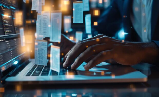 businessman using a computer to document management concept