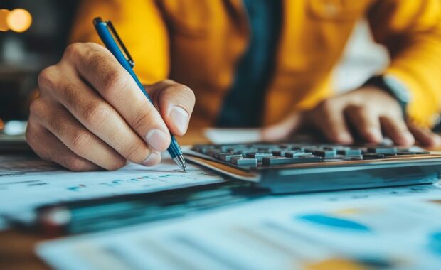 businessman calculating business balance prepare tax reduction